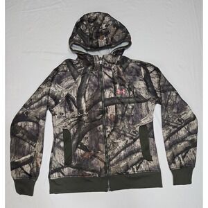 Under Armour Mossy Oak Camo Cold Gear Semi Fitted Zip Hoodie Womens Small Hunt